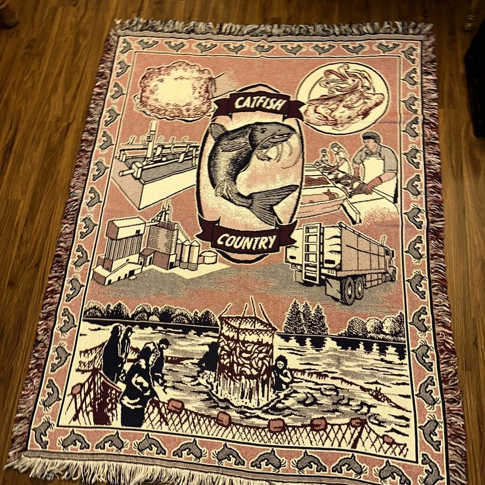 Catfish Country Woven Throw Blanket Fishing Fisherman Tapestry 70